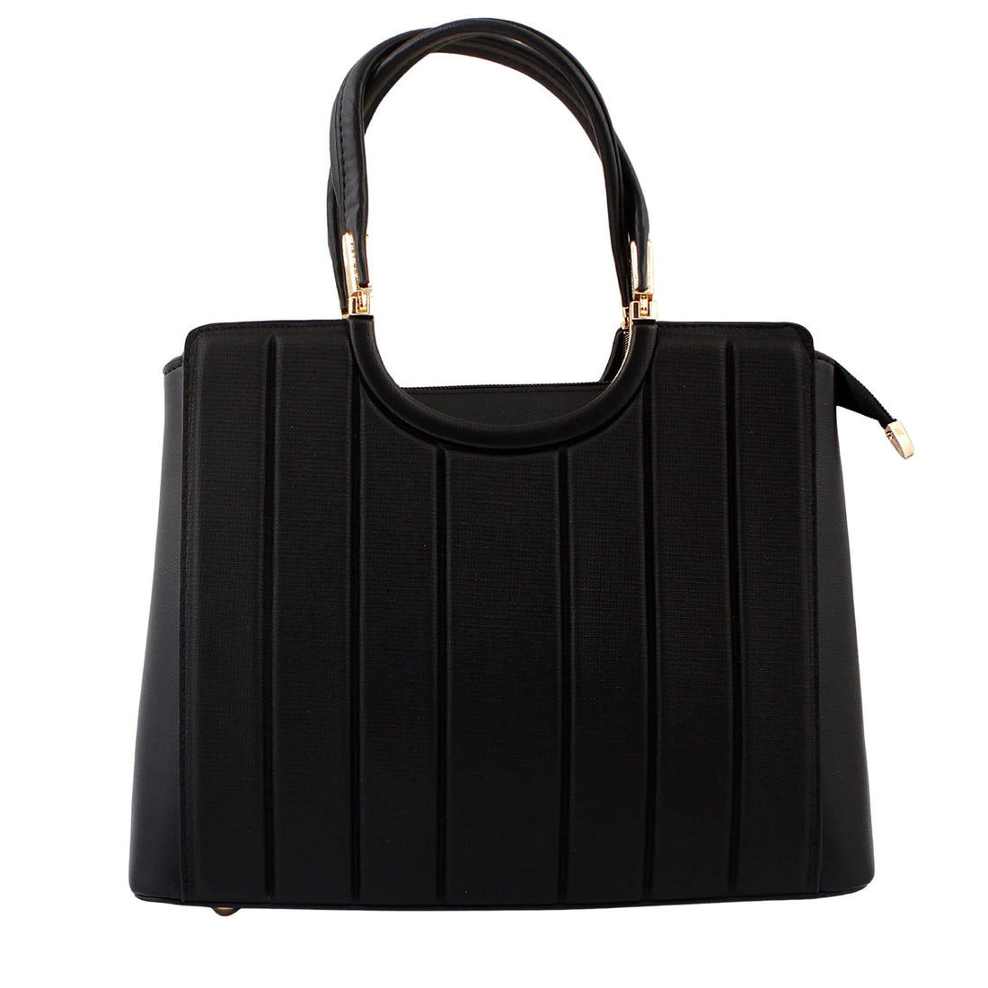 Classic Black Structured Top Handle Handbag