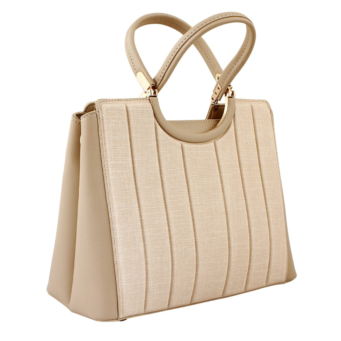Cream Structured Top Handle Handbag